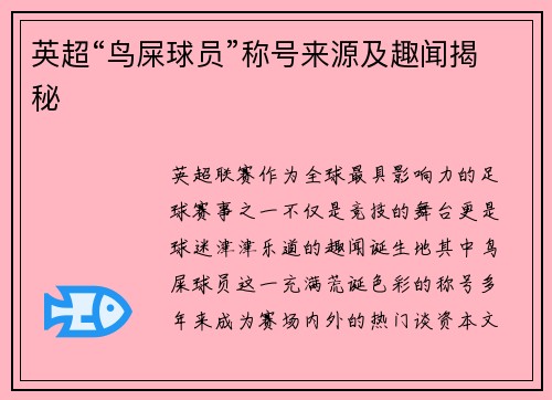 英超“鸟屎球员”称号来源及趣闻揭秘